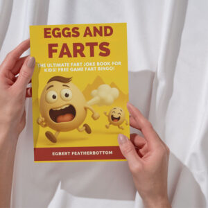 Eggs and Farts book mockup in hands